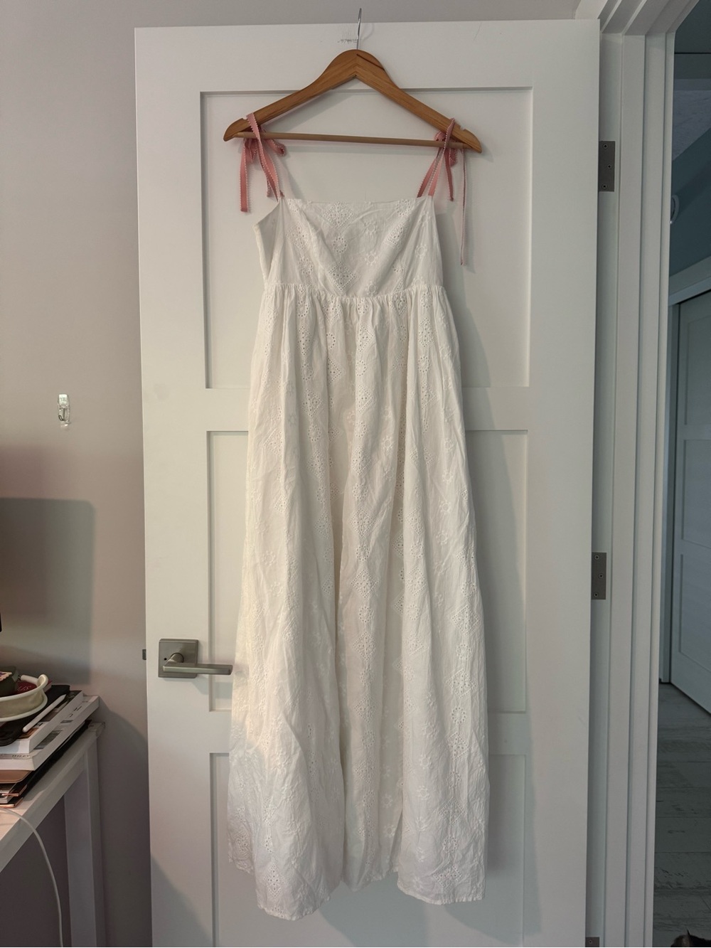 Petal & Pup White Eyelet Maxi Dress with Pink Tie Straps